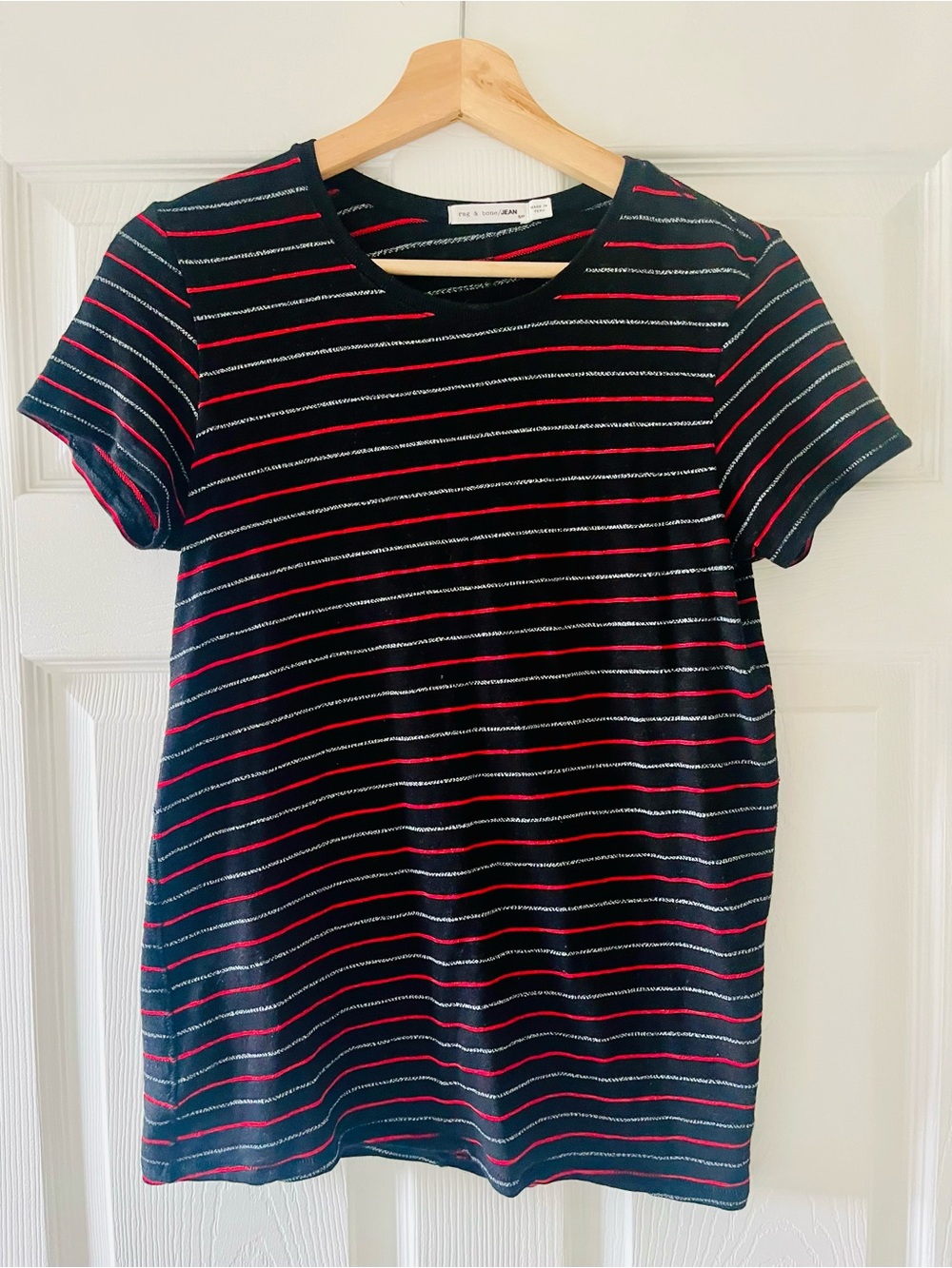 rag & bone Black Tee with Red Stripes